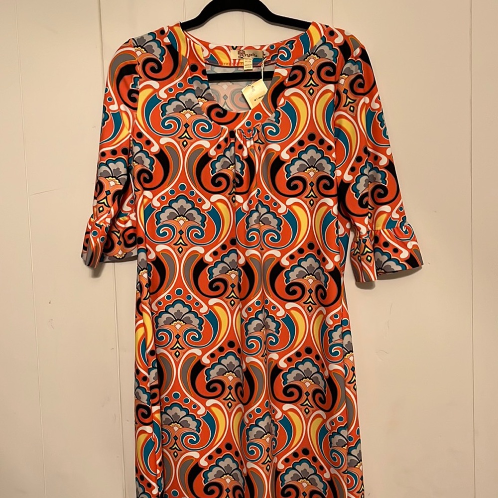 Orange multi color fall dress size m